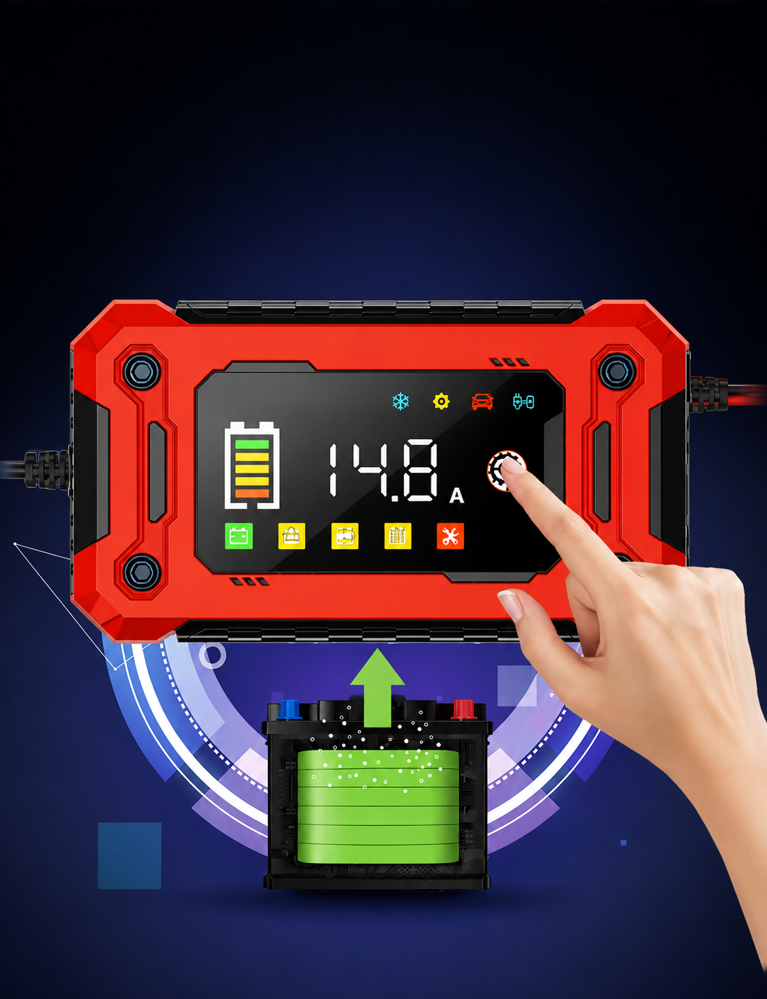 Chargeur de Batterie Intelligent 12V 15A | Écran LCD | AGM, GEL, Lithium, Plomb