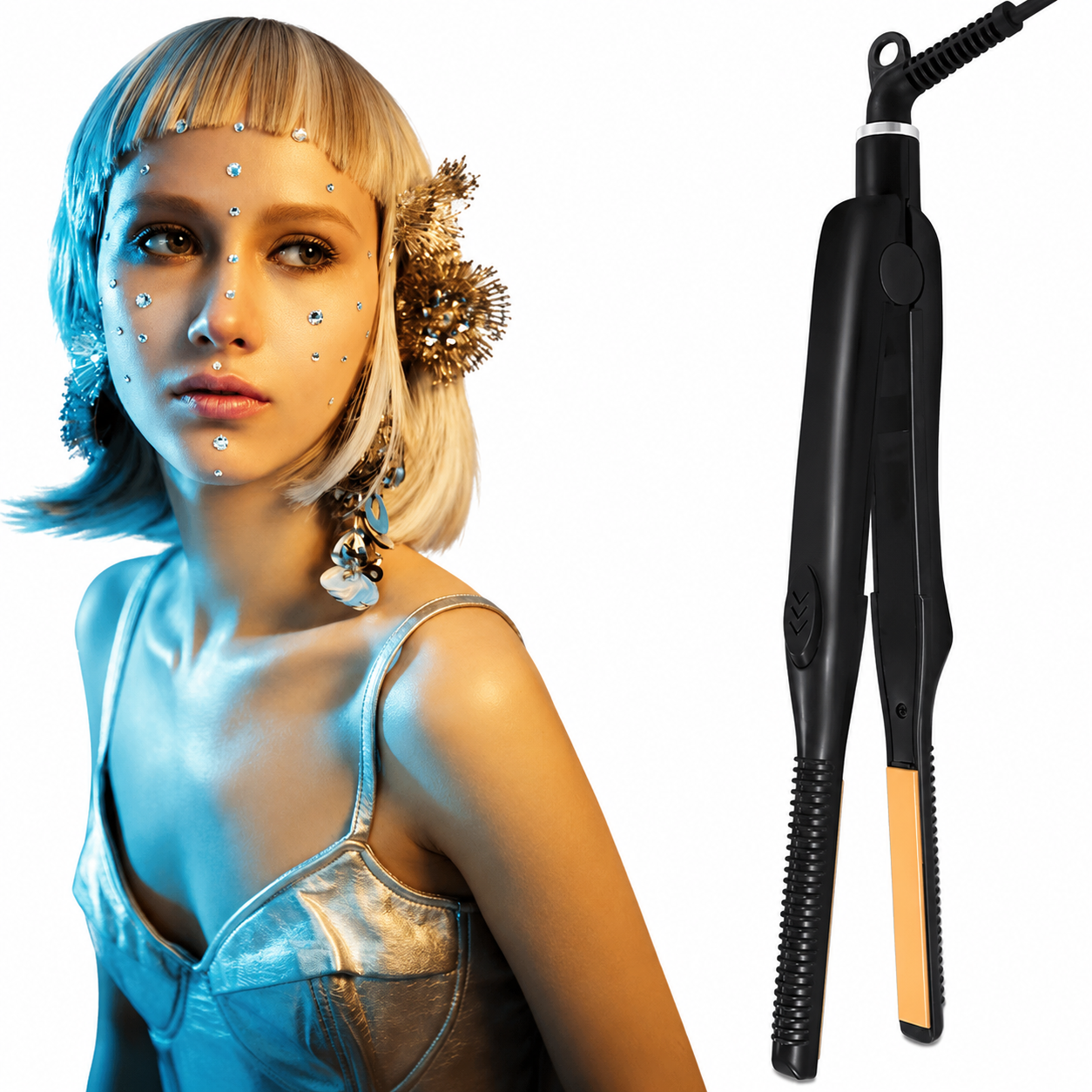Fer à Lisser 2 en 1 Professionnel Céramique – Mini Lisseur Chauffant 140-220°C – Cheveux Courts, Frange & Barbe – Homme Femme – Noir