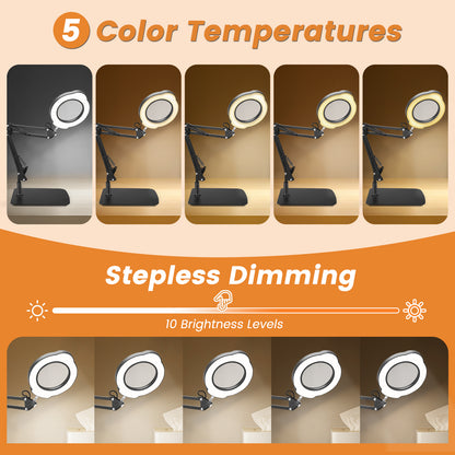 Loupe LED 15X avec Bras Articulé & Pince Bureau – 5 Températures de Couleur – 10 Niveaux de Luminosité – Travaux de Précision