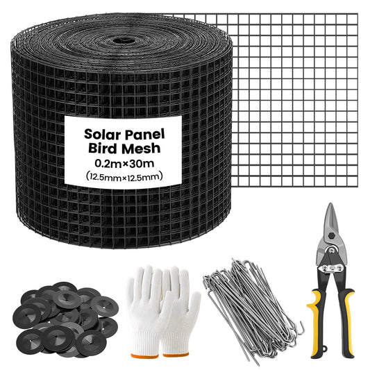Protection Anti-Oiseaux Panneaux Solaires – Filet Galvanisé 8" x 98 ft + 70 Clips – Kit Anti-Pigeons