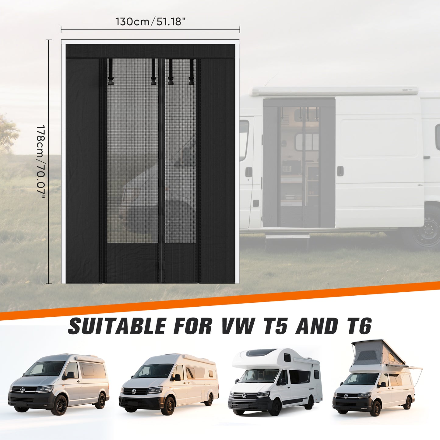 Moustiquaire Magnétique pour Porte Coulissante VW T5 T6 – Protection Anti-Insectes