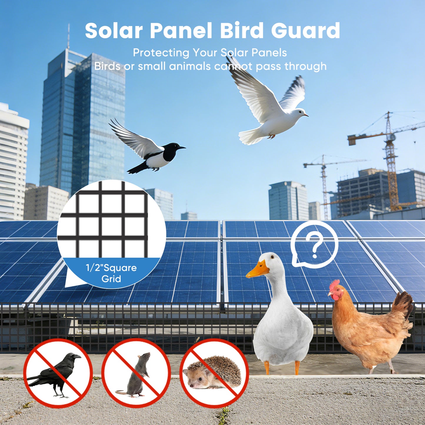Protection Anti-Oiseaux Panneaux Solaires – Filet Galvanisé 8" x 98 ft + 70 Clips – Kit Anti-Pigeons