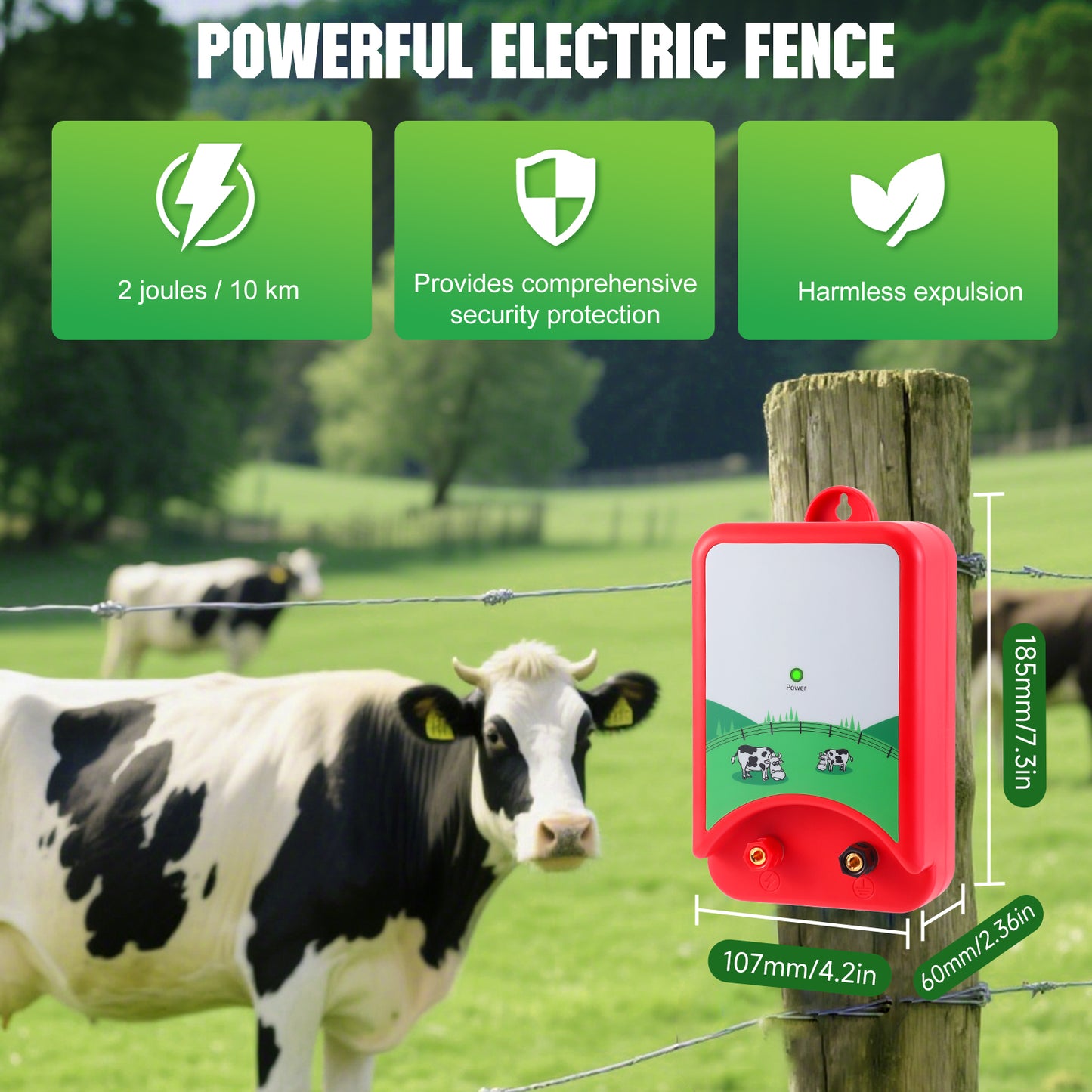 Kit Clôture Électrique 12V – Électrificateur 3KM – Pour Bétail, Mouton, Cheval, Volaille – Affichage LED, Installation Facile