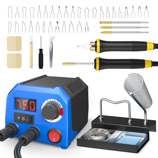 Kit Pyrogravure Bois 43 en 1 – Station de Soudure 220V avec 2 Stylos et Accessoires – Outil Gravure Bois DIY Précision – Création Artistique