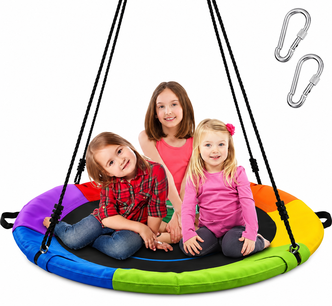 Balançoire Nid d'Oiseau Ronde 101 cm – 317 kg – Cordes Réglables & Mousquetons – Jardin & Aire de Jeux