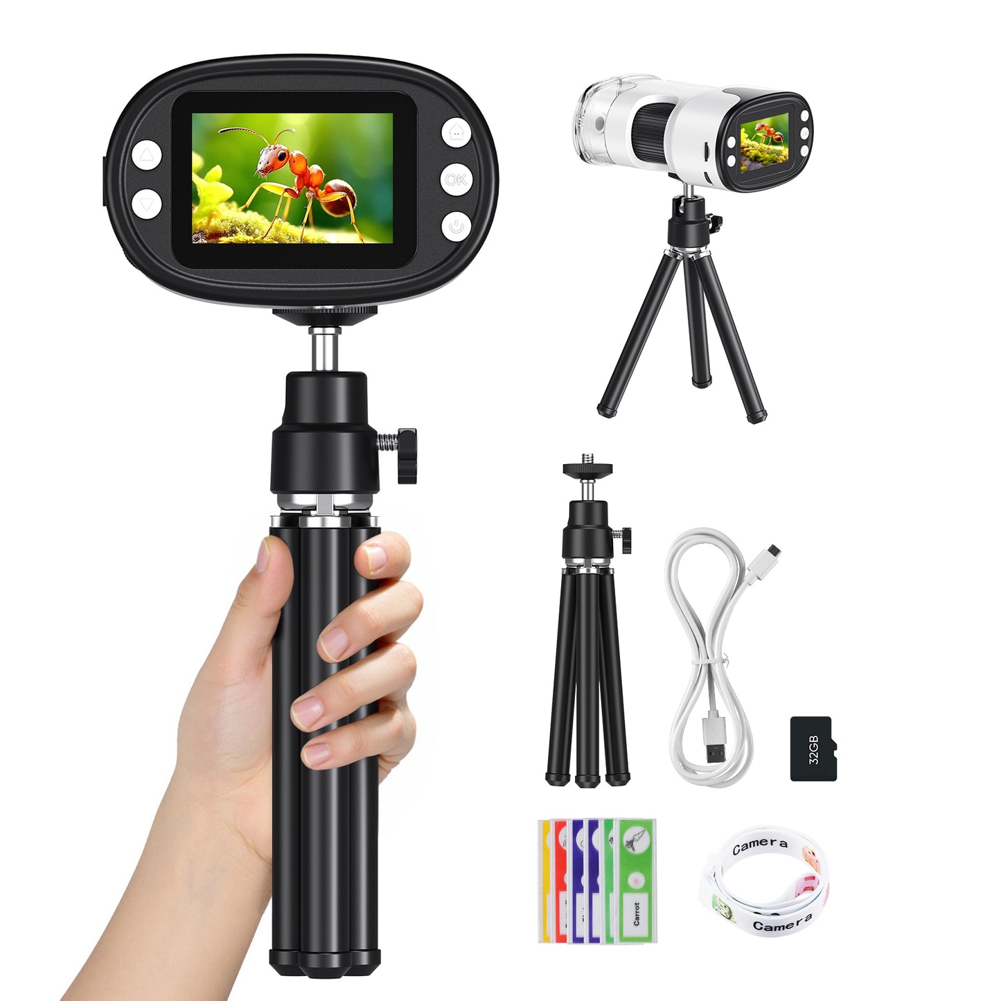 Microscope Numérique 1000X avec Écran 2" – Mini Microscope Portable 4K USB Enfants