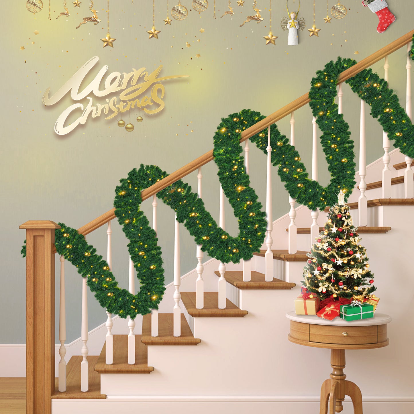 Guirlande de Noël Verte Artificielle – Décoration de Noël à Suspendre – Couronne et Décoration DIY