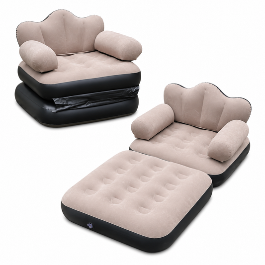 Canapé-Lit Gonflable 2 en 1 avec Accoudoirs – Fauteuil Convertible en Lit d'Appoint – Beige