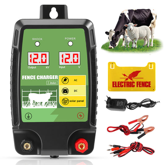 Électrificateur de Clôture 7,5 km – Sortie 2J – Alimentation 12V / AC / Solaire pour Bétail et Volailles