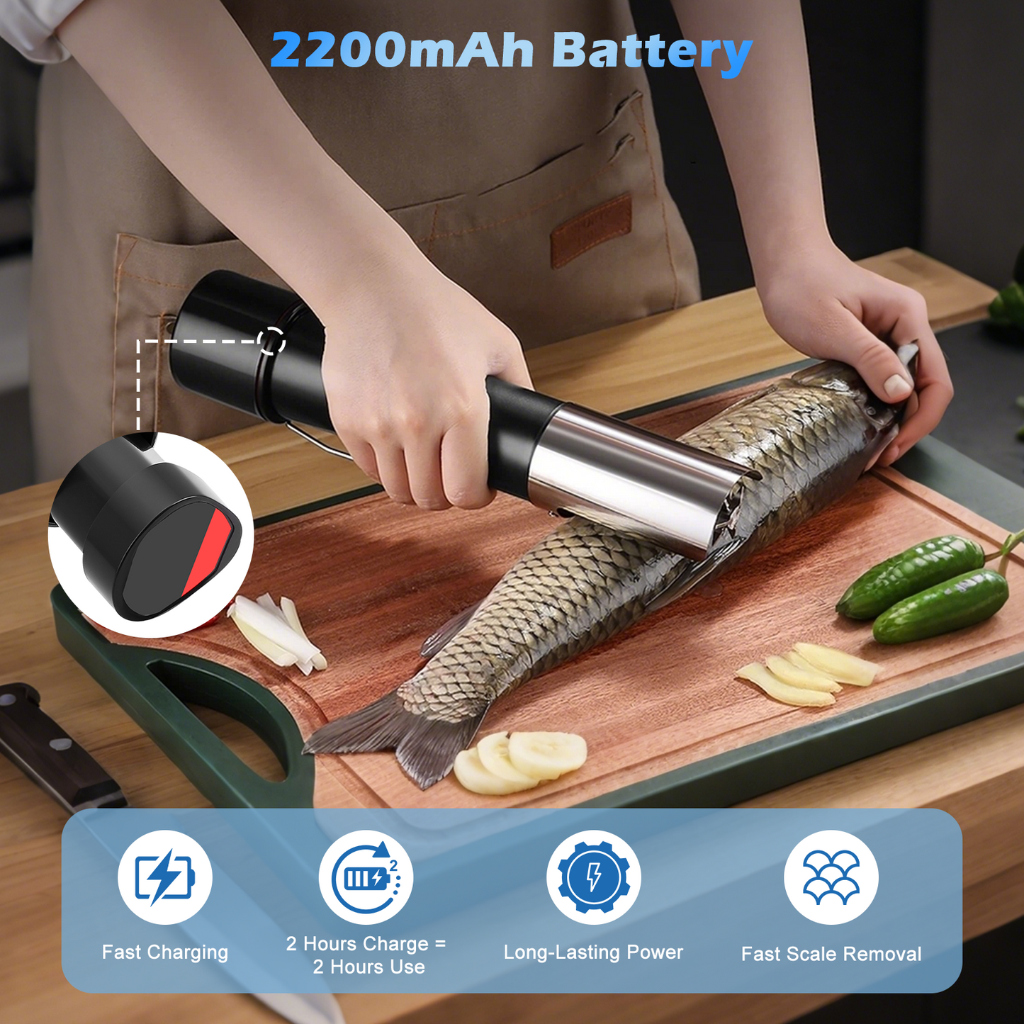 Écailleur de Poisson Électrique Sans Fil – Nettoyeur Automatique Rechargeable 2 Têtes – Cuisine Camping