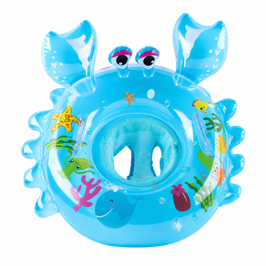 Bouée Gonflable Bébé Crabe avec Siège & Poignées – Flotteur Piscine Sécurisé Enfant – Bleu