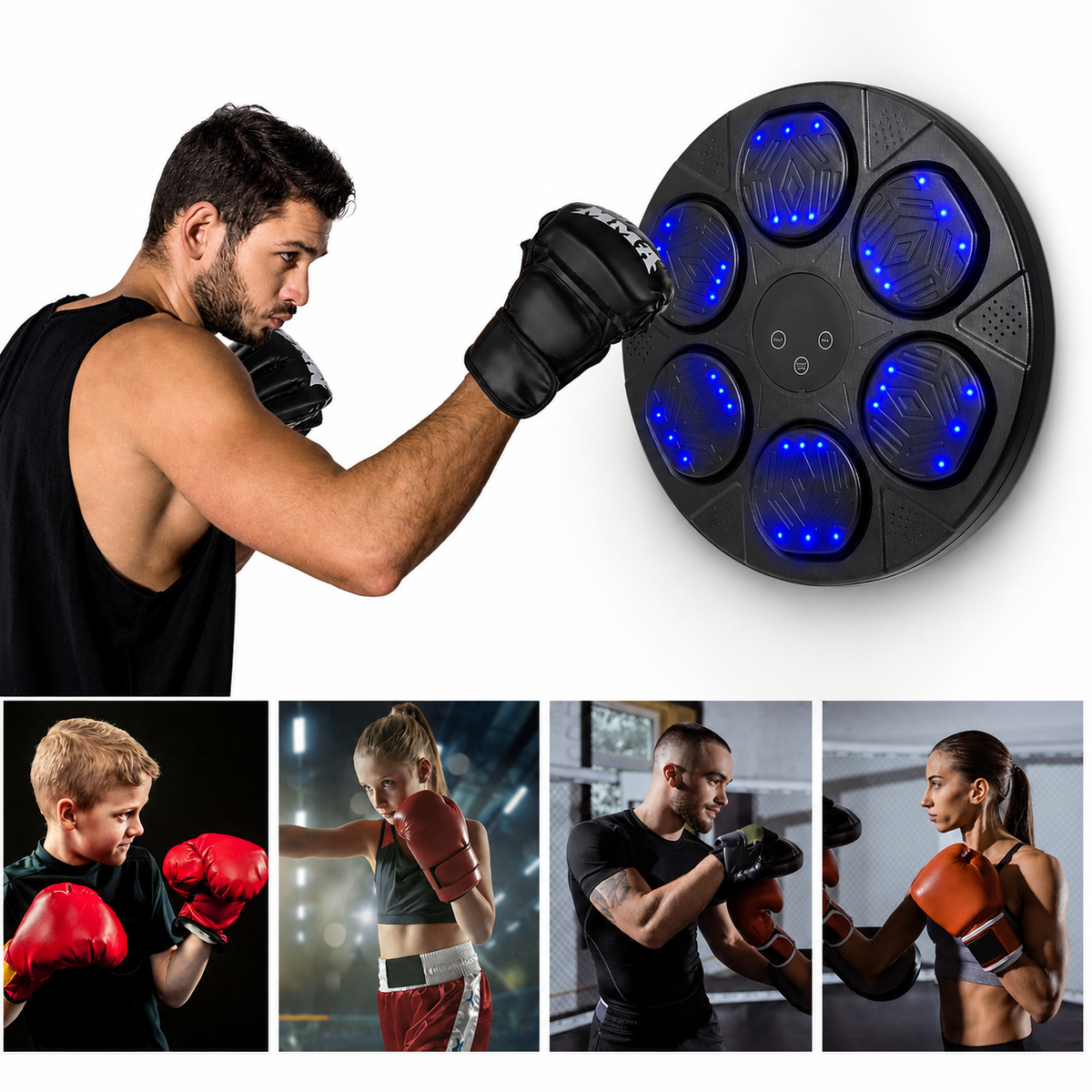 Electronic Bluetooth Wall-Mounted Boxing Machine – Interactive LED Target & Gloves – Adult & Child Fitness