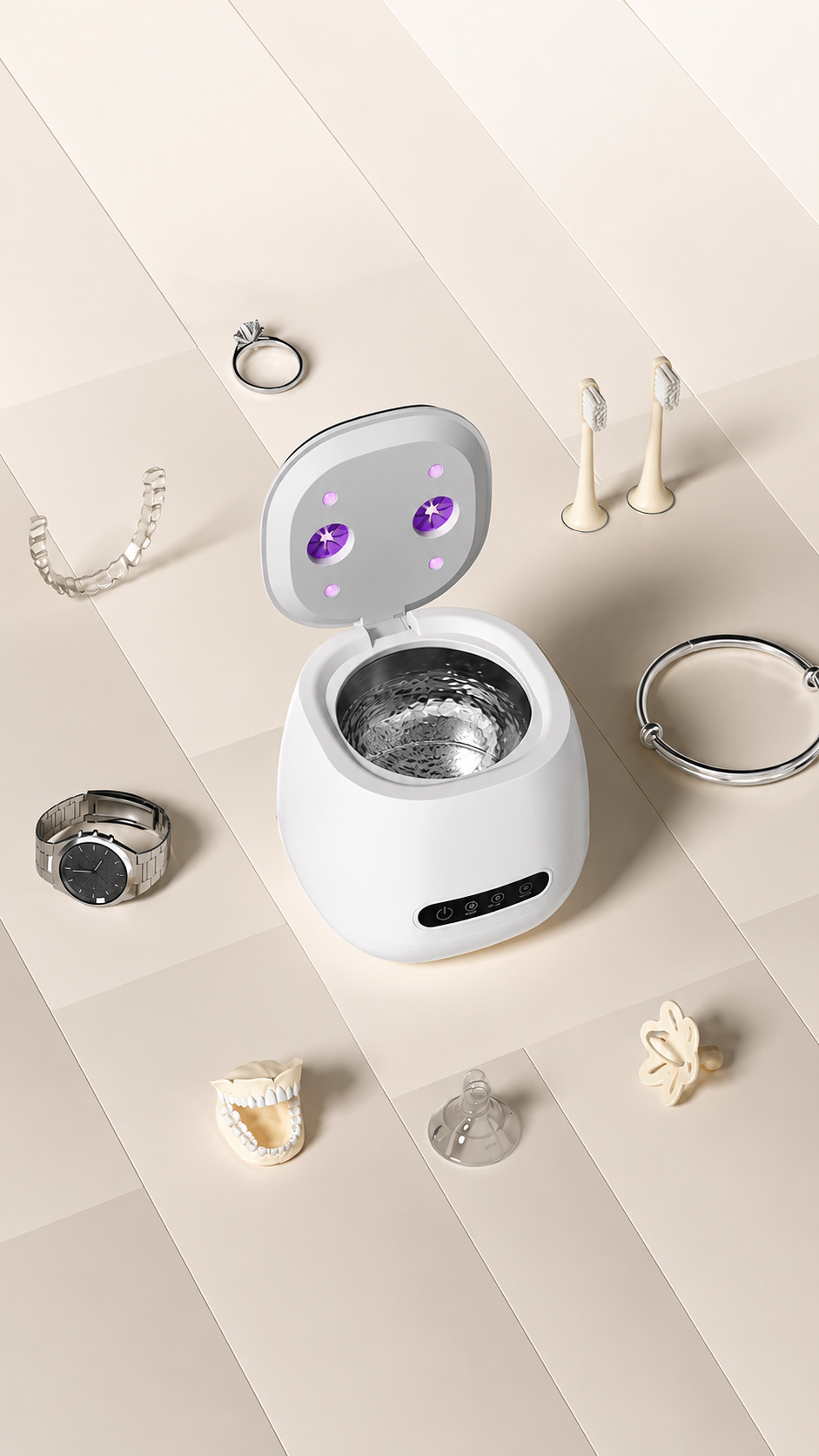 Nettoyeur Ultrasonique UV – Prothèses Dentaires, Gouttières, Aligneurs, Bijoux | Stérilisation UV | Rechargeable USB | Neuf