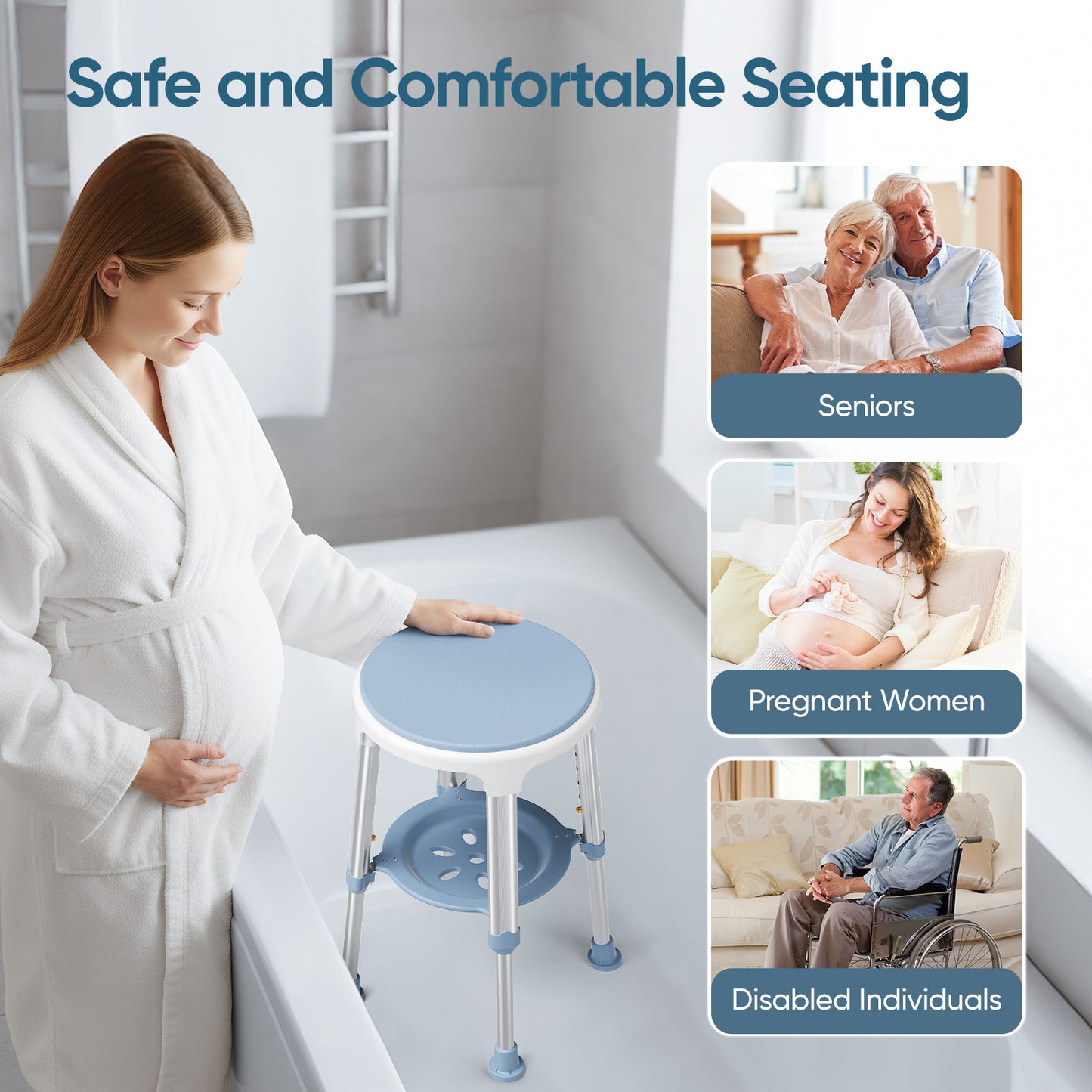 Chaise de Douche Pivotante 360° Réglable en Hauteur – Siège Antidérapant Aluminium