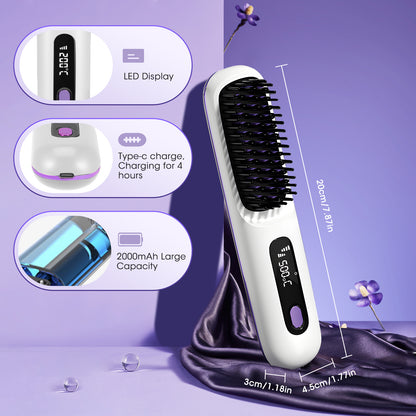 Brosse Lissante Chauffante Électrique – Lisseur Cheveux Température Réglable 160-200°C – Anti-Brûlure – Lissage Rapide Tous Types de Cheveux