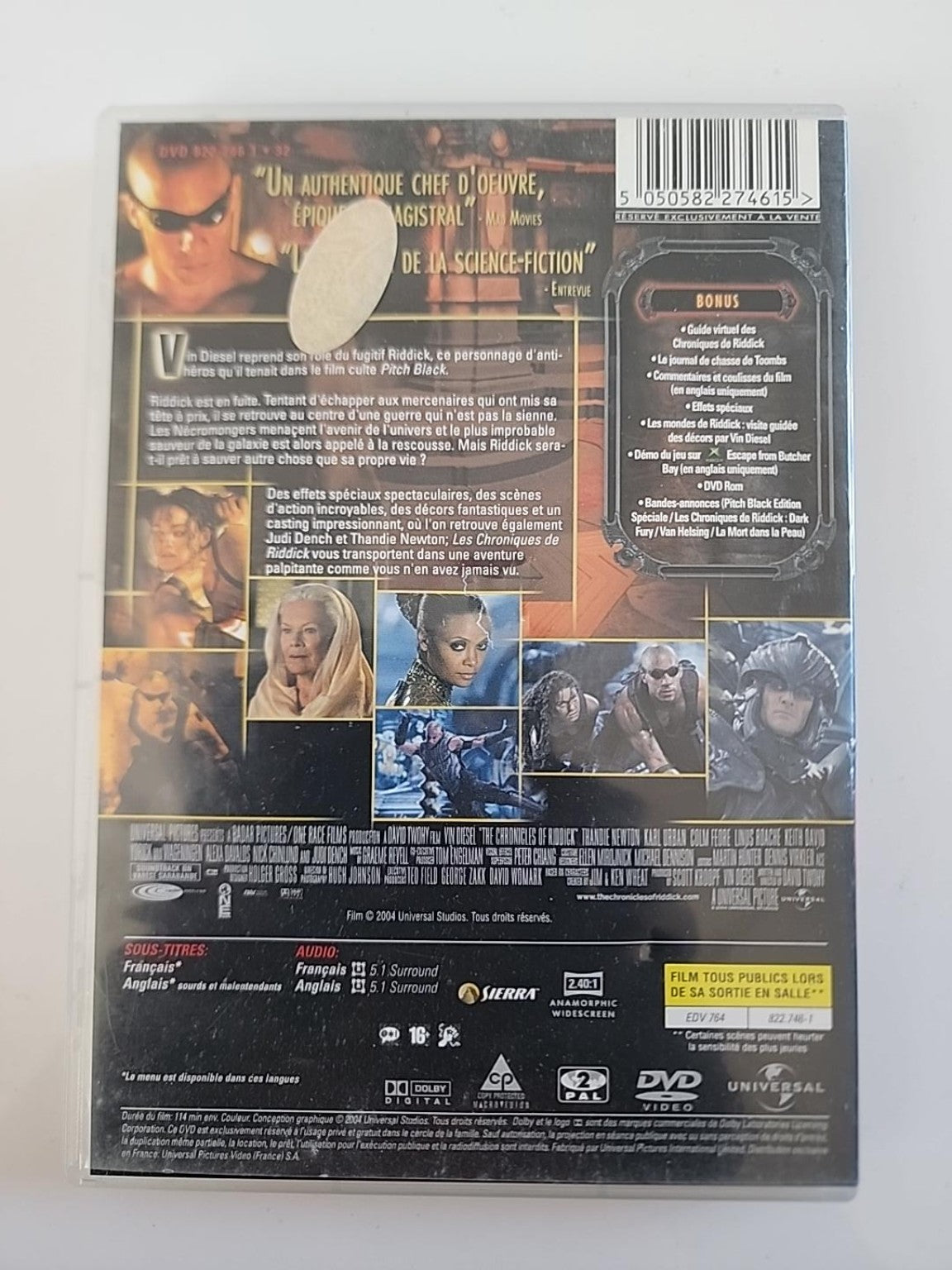 Les Chroniques de Riddick DVD Vin Diesel – dos, langues et caractéristiques