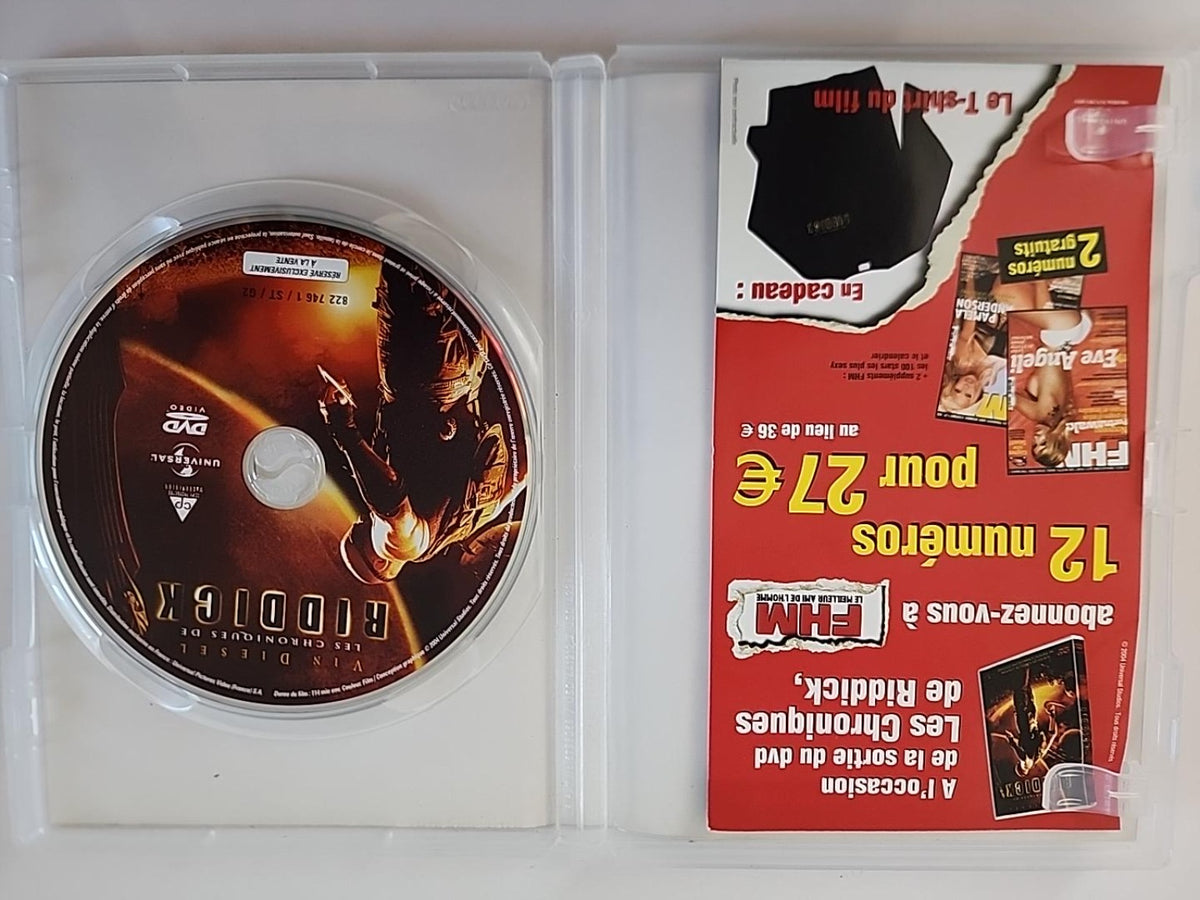 Les Chroniques de Riddick DVD Vin Diesel – disque et boîtier ouvert