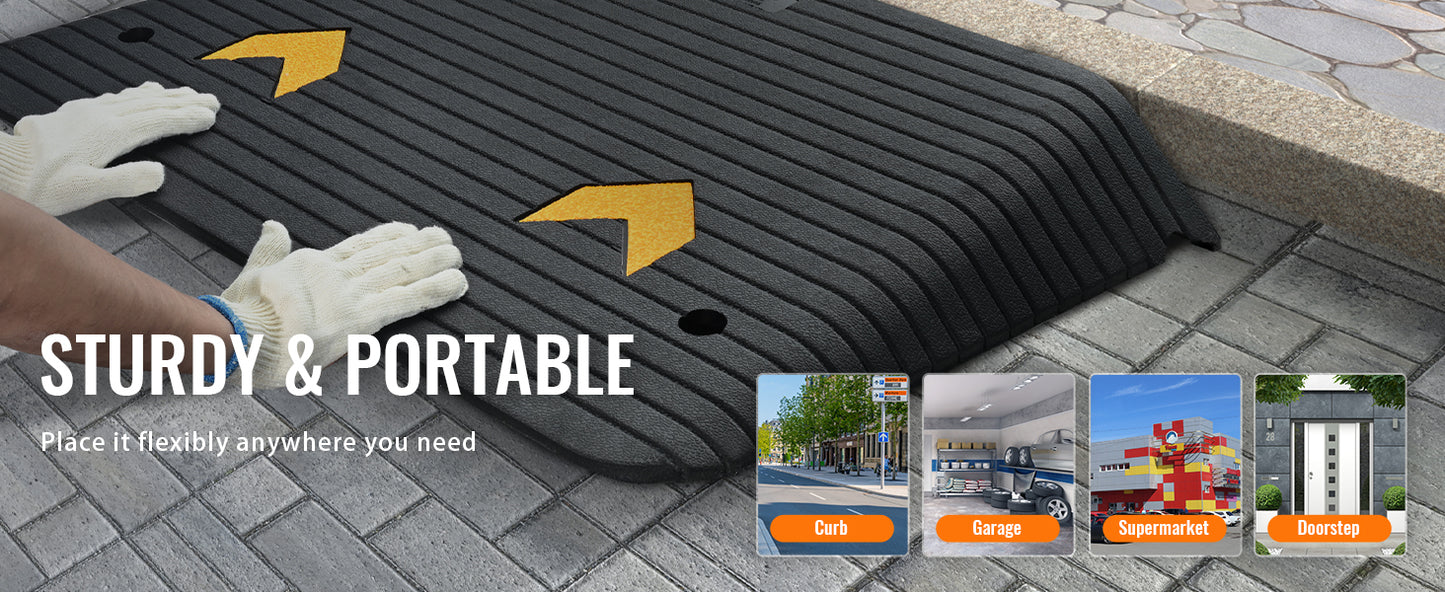 Rampe de Bordure en Caoutchouc Antidérapante – Multi-Tailles – Rampe Portable pour Voiture, Fauteuil Roulant & Scooter