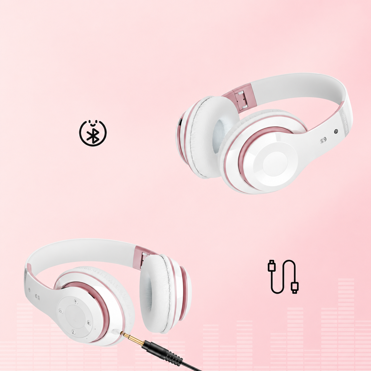 Casque Bluetooth 5.3 Sans Fil – HiFi, Réduction de Bruit, 65H, Carte TF, Radio FM, Rose