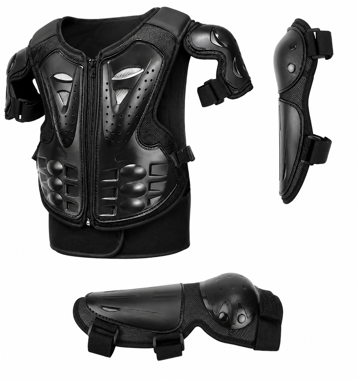 Armure de Protection Moto Enfant – Gilet Motocross + Coudières + Genouillères – Noir