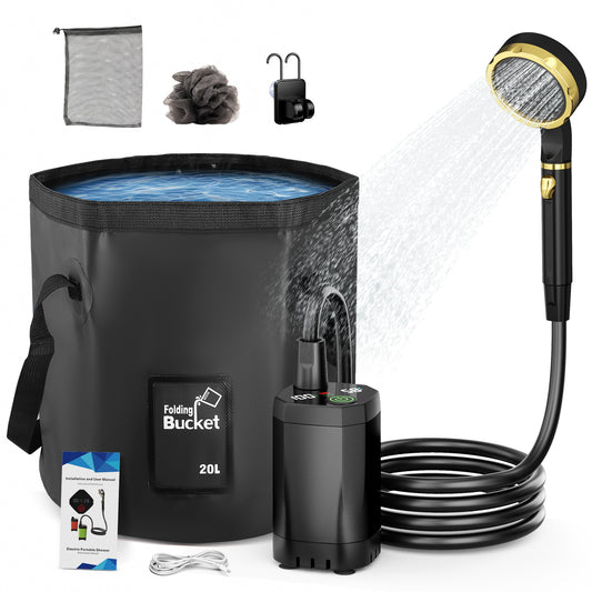 Douche Camping Portable 7800mAh – Kit Douche Extérieure avec Pompe Rechargeable 20L