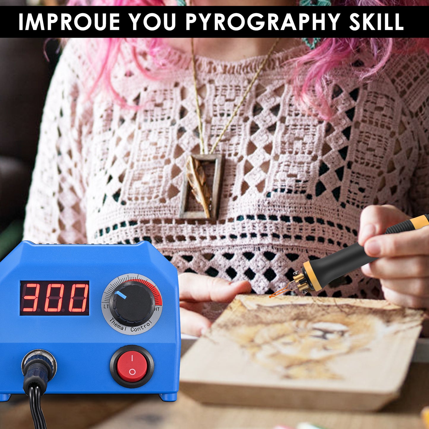 Kit Pyrogravure Bois 100-700°C – Stylo Combustion Bois avec 23 Pointes – Outil Gravure DIY Débutant Pro