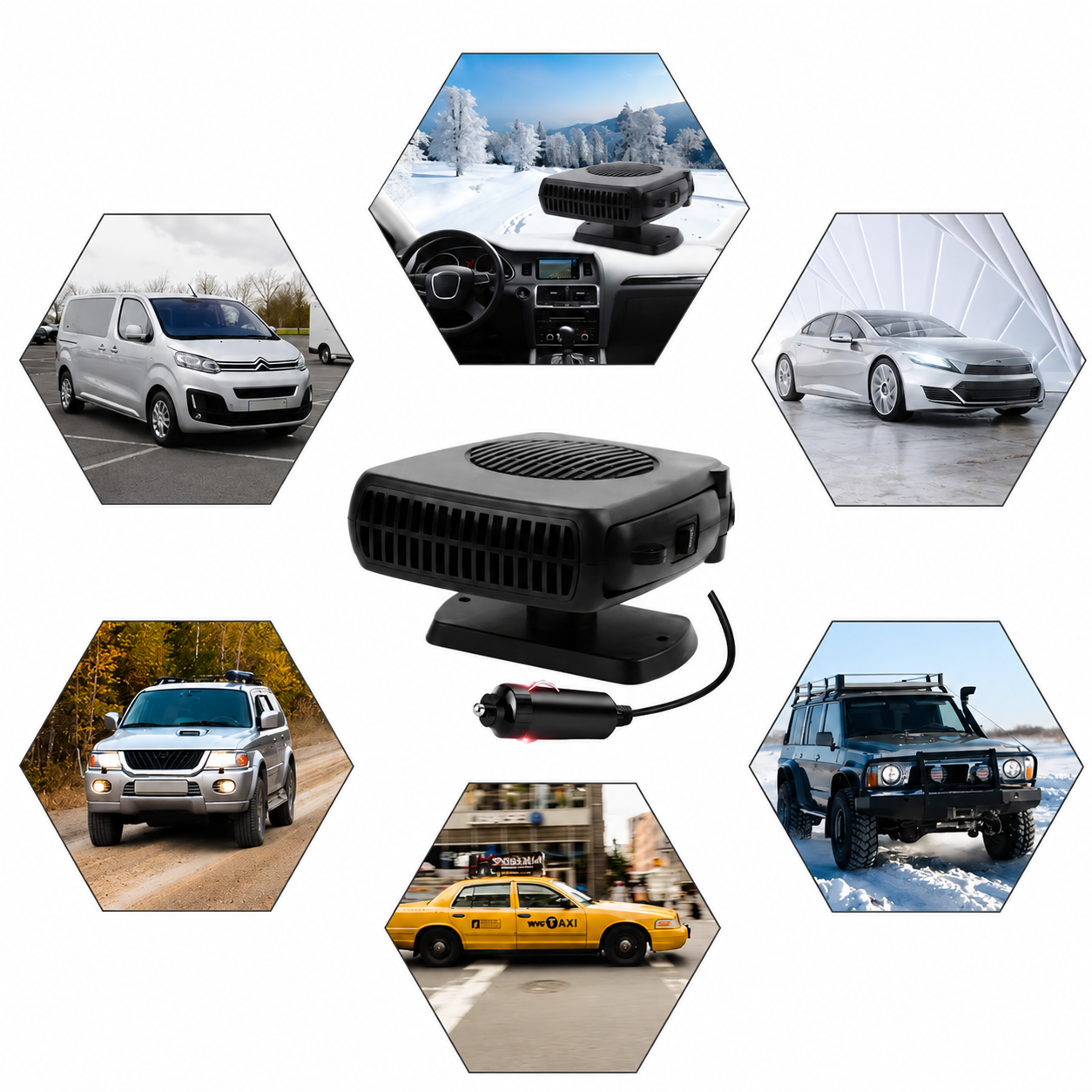 Dégivreur Voiture Électrique 12V 200W – Chauffage & Refroidissement – Anti-Buée Pare-Brise – Allume-Cigare Universel