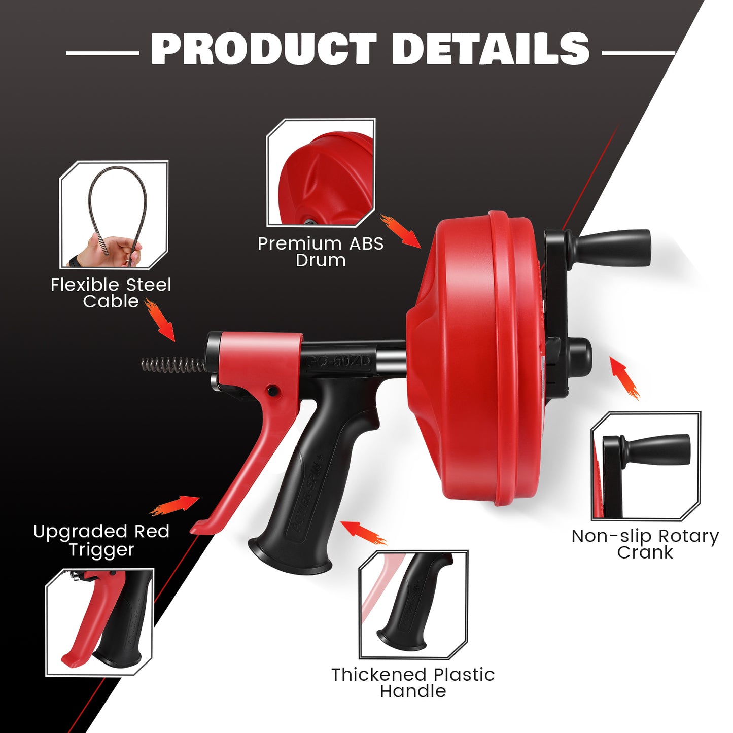 Déboucheur Manuel Haute Pression pour Canalisation – Furet de Plomberie avec Poignée Pistolet – Nettoyage Évier, WC, Douche – Outil Débouchage Tuyaux
