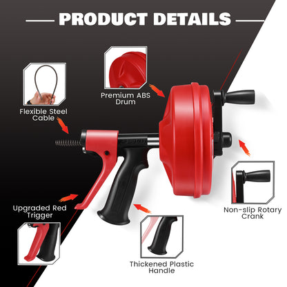 Déboucheur Manuel Haute Pression pour Canalisation – Furet de Plomberie avec Poignée Pistolet – Nettoyage Évier, WC, Douche – Outil Débouchage Tuyaux