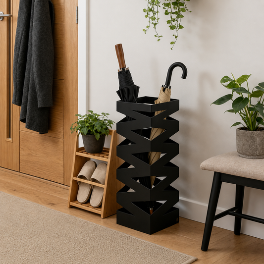 Porte-Parapluies Métal Design 49 cm – Support de Rangement pour Parapluies, Cannes et Bâtons de Marche – Organisateur d’Entrée Moderne Noir
