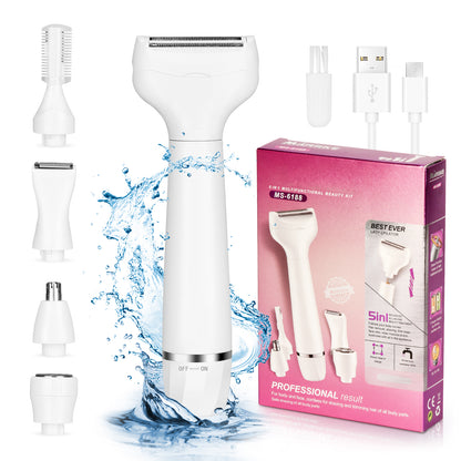 Rasoir Électrique Femme 5-en-1 – Épilateur Visage, Sourcils & Bikini, Tondeuse Portable Indolore