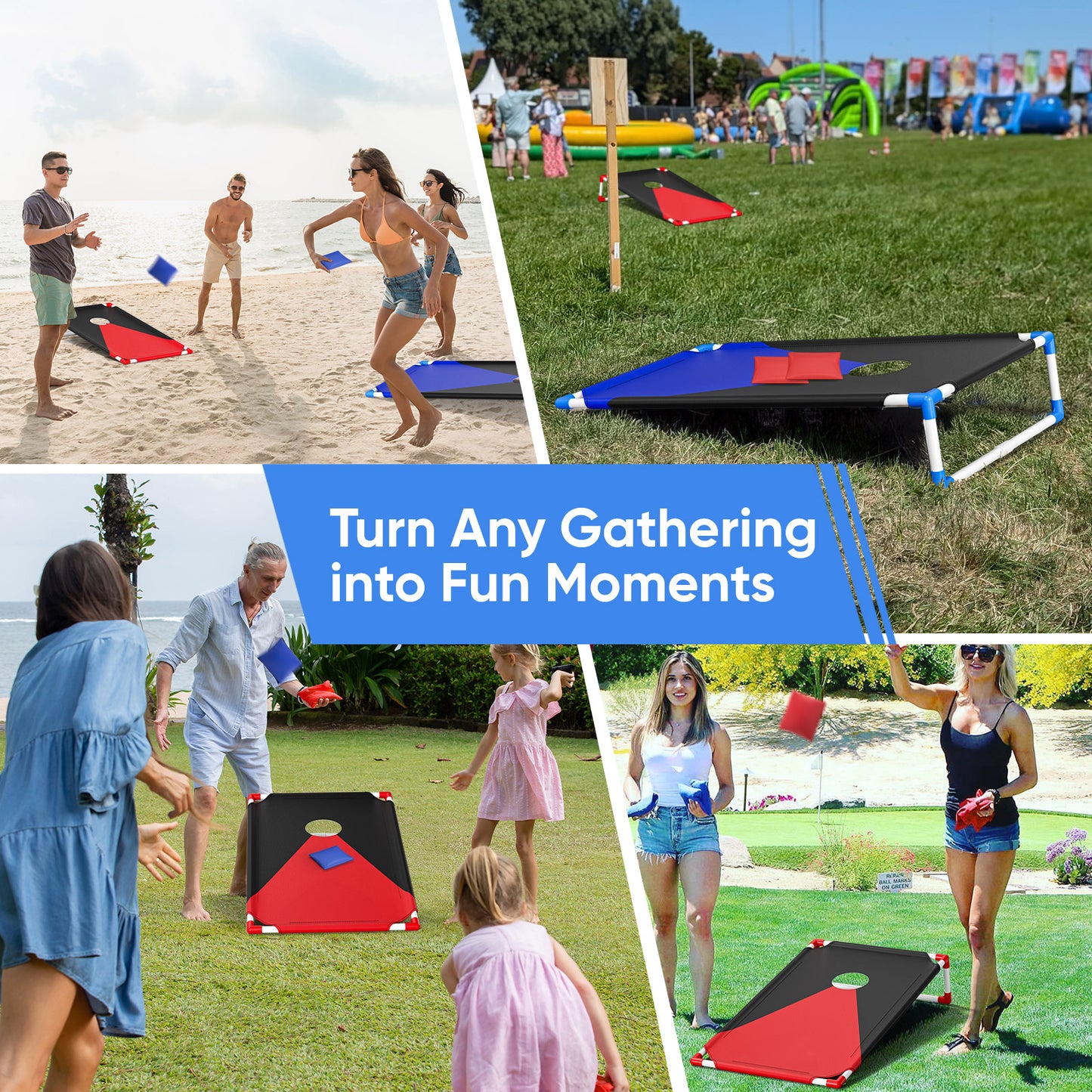Jeu Cornhole Portable 3x2 ft – Jeu de Lancer Extérieur avec 8 Sacs + Sac Transport – Jardin Plein Air