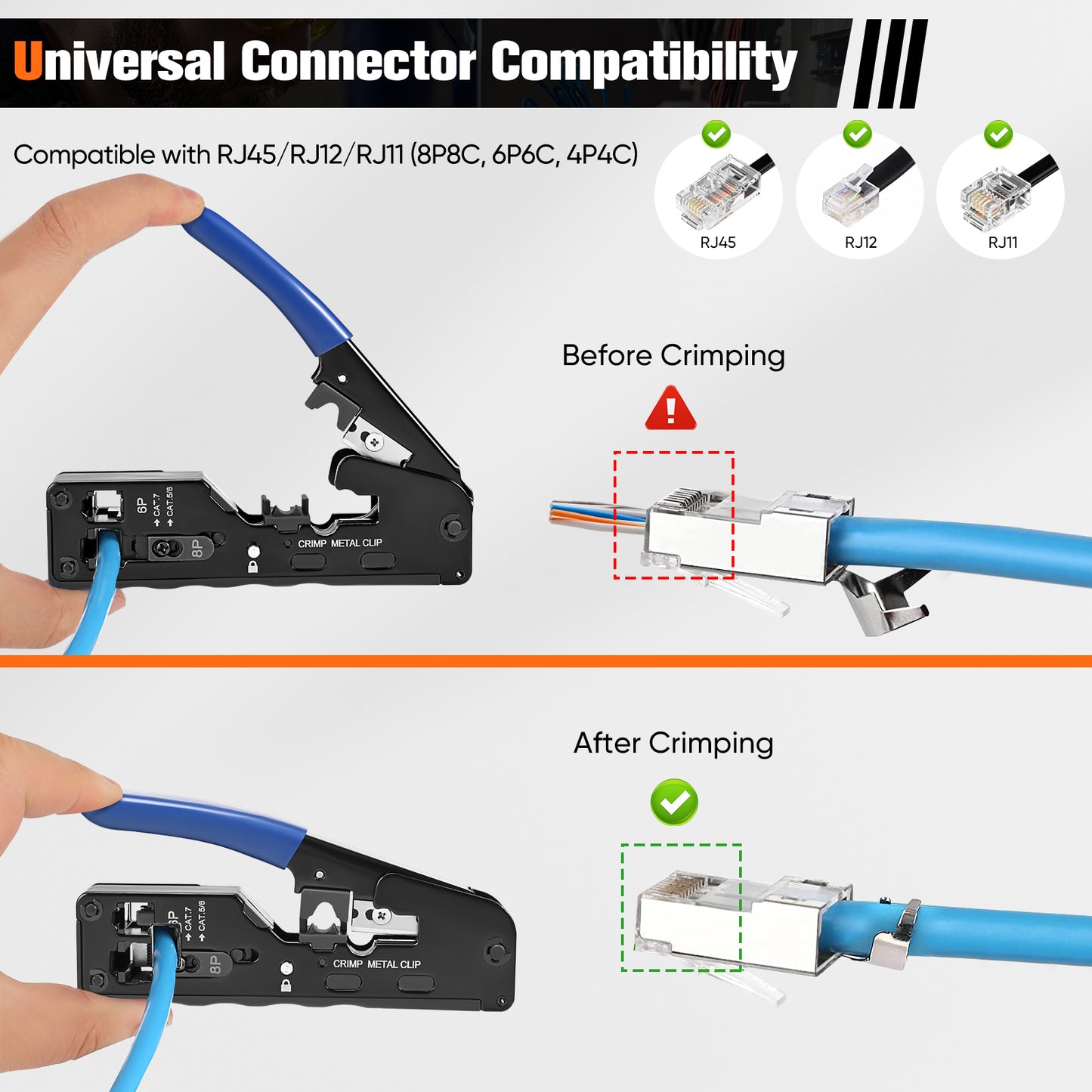 Kit Outils Réseau RJ45 Complet – Pince à Sertir + Testeur + Connecteurs Cat6/Cat7 – Installation Câble Ethernet