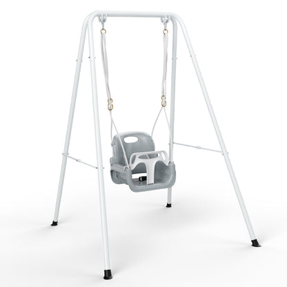 Balançoire Bébé 2 en 1 avec Structure Métallique – Siège Suspendu Enfant – Utilisation Intérieure et Extérieure – Couleur Blanc