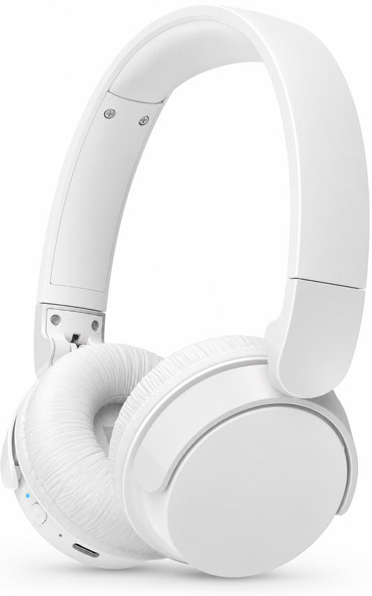 Casque Bluetooth 5.3 Supra-Aural Pliable – HiFi, 55H Autonomie, Micro Intégré, USB-C, Blanc