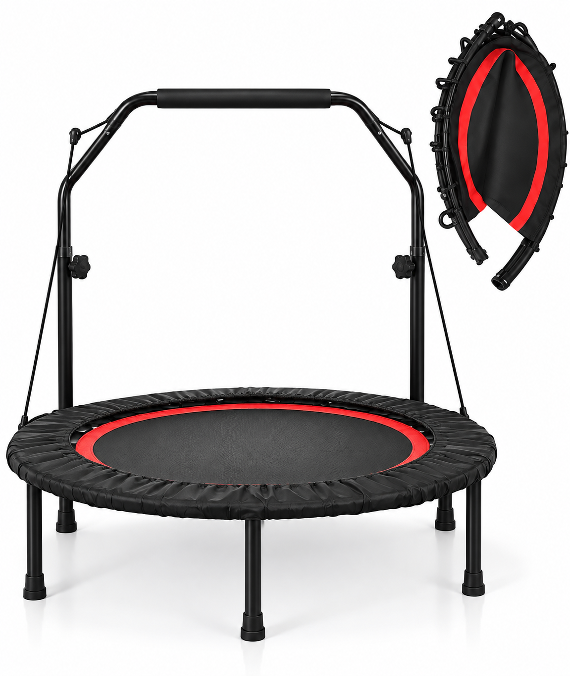 Foldable Fitness Mini Trampoline 101 cm – Adjustable Handlebar + Resistance Bands, Home Cardio