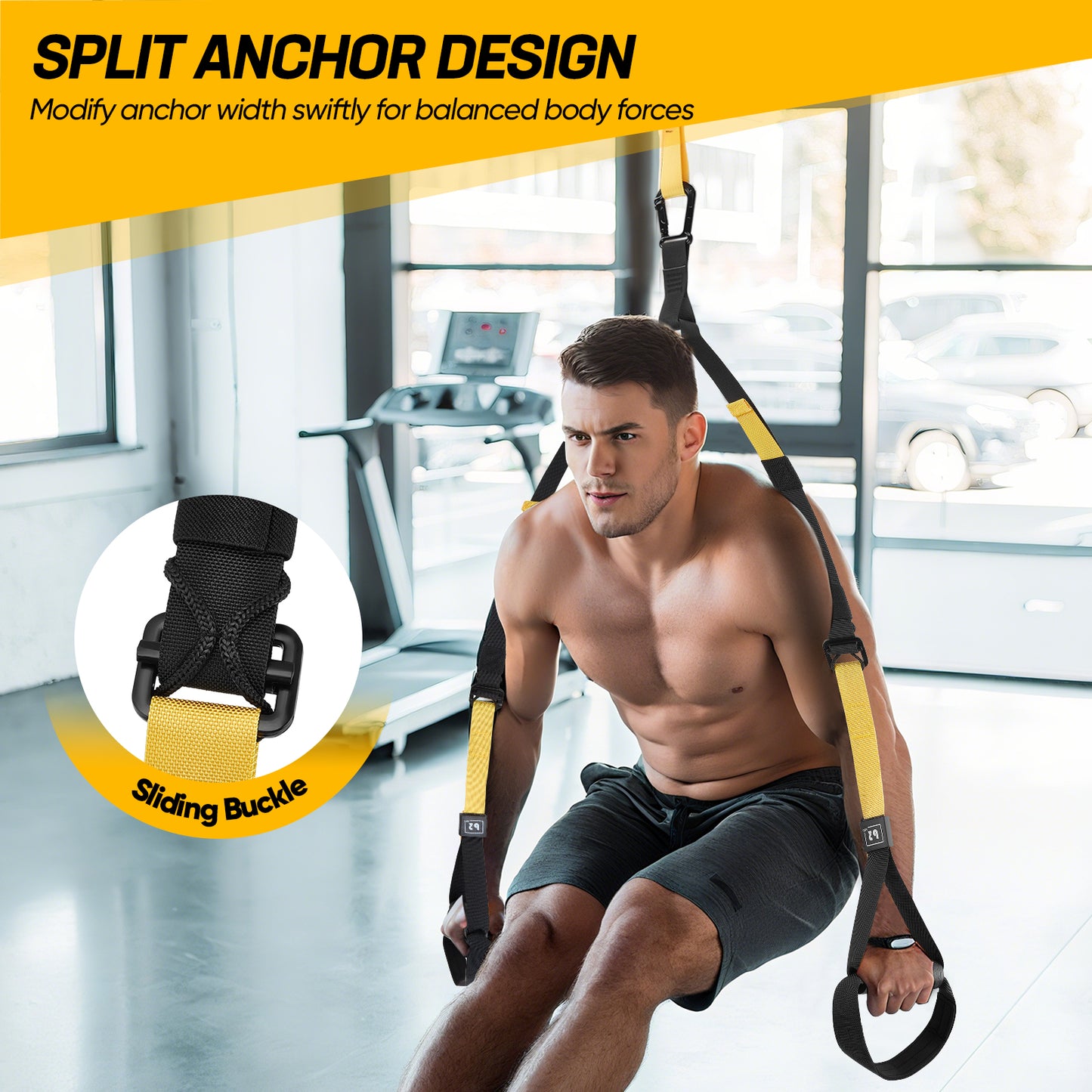 Ceinture d’Entraînement de Suspension 320 kg – Sangles de Fitness Réglables – Système de Tension pour Musculation et Gym à Domicile – Couleur Jaune