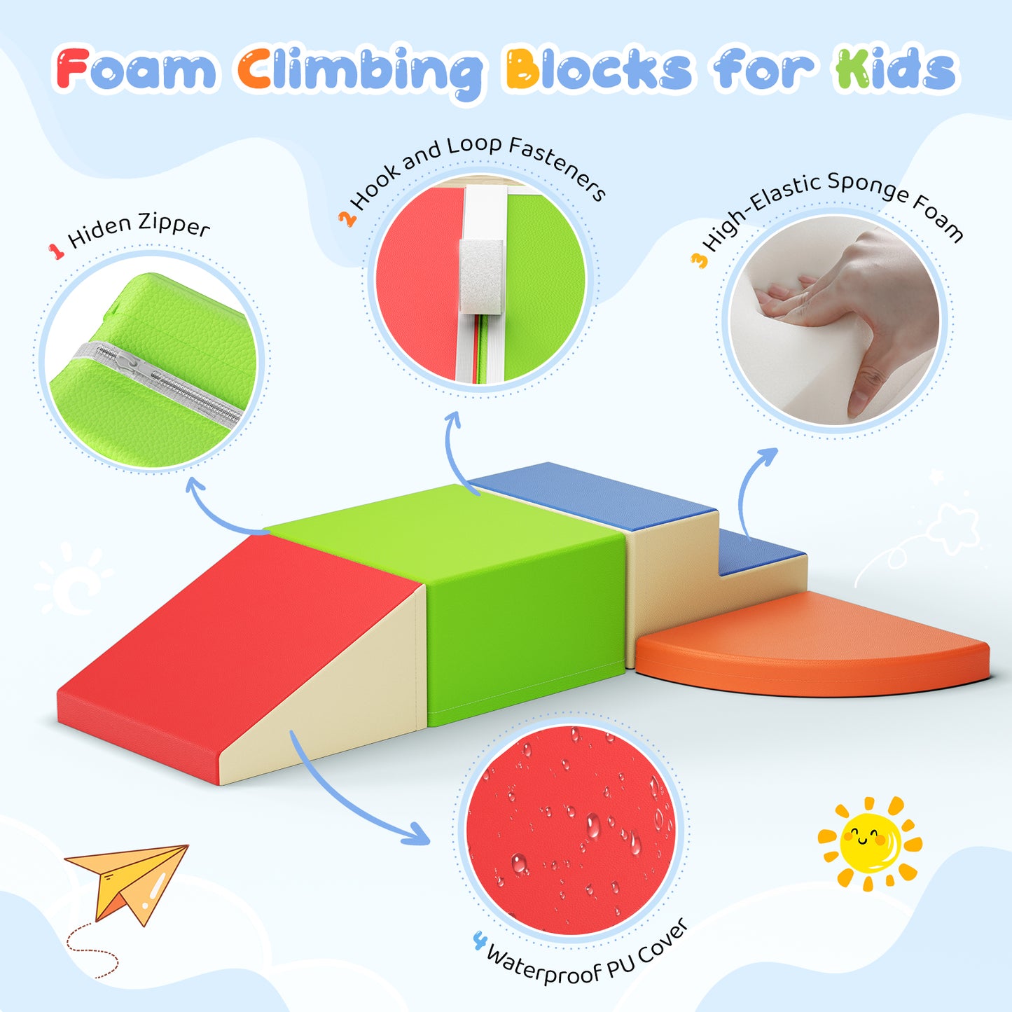 Blocs de motricité bébé en mousse – Jeu d’escalade pour tout-petits – Aire de jeu intérieure – 6 pièces – Multicolore