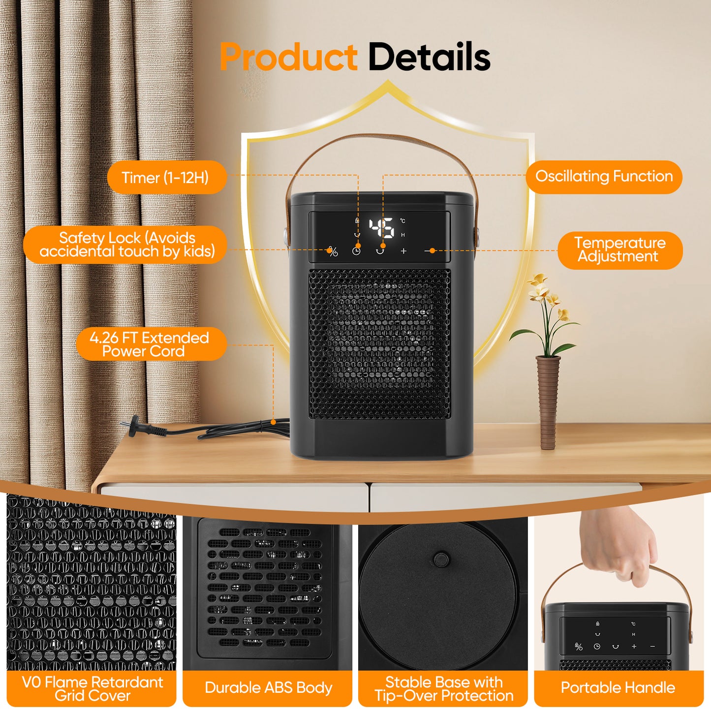 Radiateur Soufflant 1500W avec Télécommande – Chauffage Compact 3 Modes Silencieux