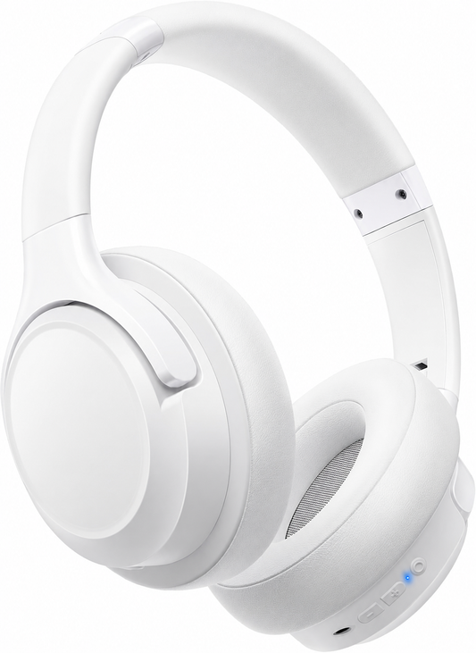 Casque Bluetooth 6.0 Sans Fil – Réduction de Bruit, HiFi, 65H Autonomie, USB-C, Blanc