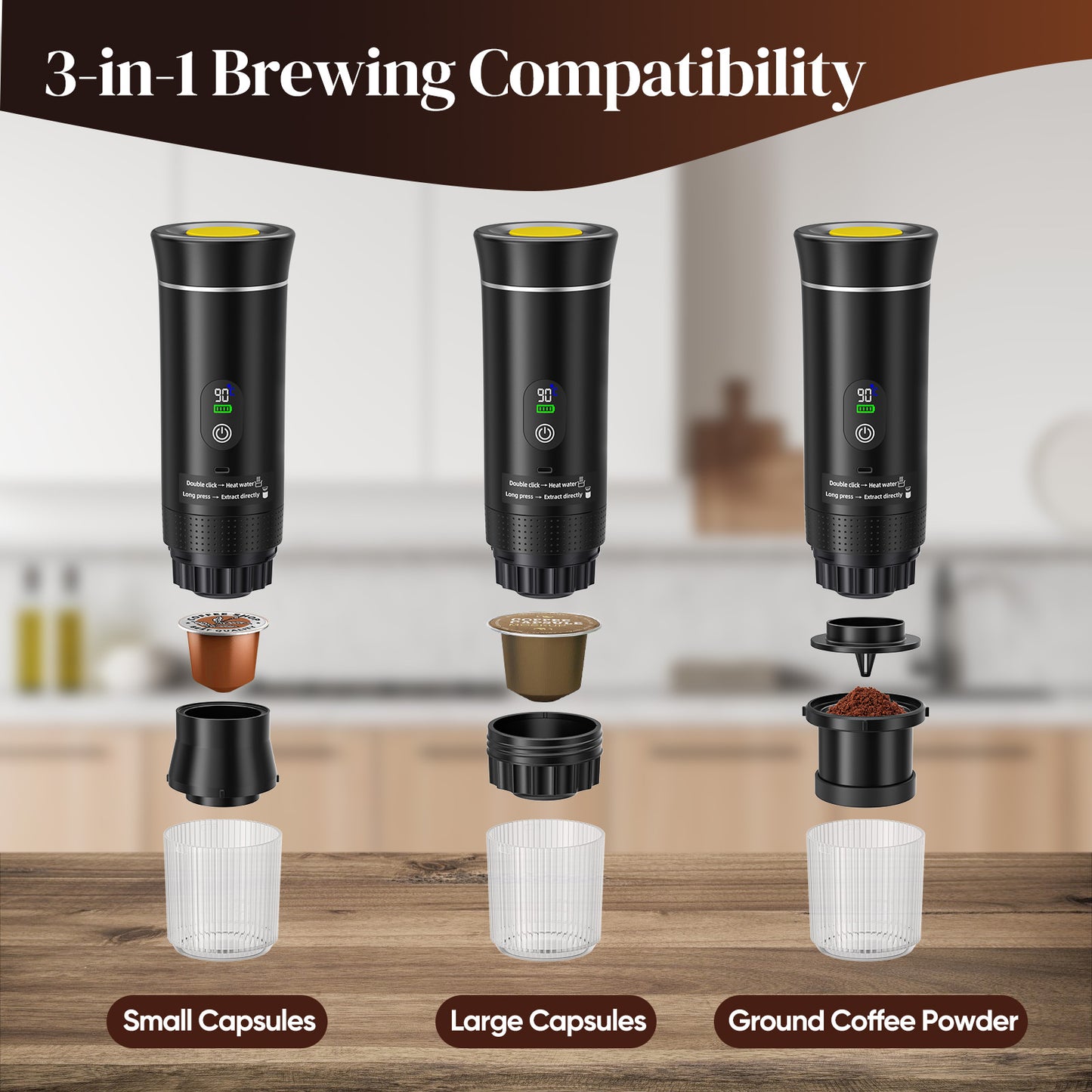 Machine à Café Expresso Portable 3-en-1 – Cafetière Capsules Voiture Camping – Écran Numérique – Sans Fil