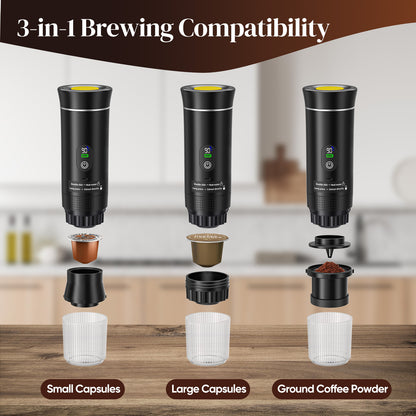Machine à Café Expresso Portable 3-en-1 – Cafetière Capsules Sans Fil Écran Numérique – Voiture Camping Voyage