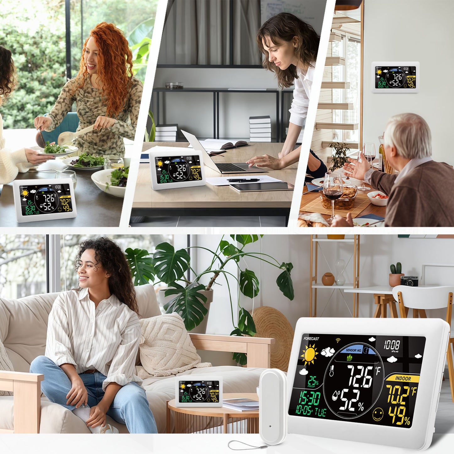 Station Météo Connectée WiFi avec Capteur Extérieur – Thermomètre Hygromètre Intérieur/Extérieur – Écran LCD Couleur, Horloge, Application Mobile