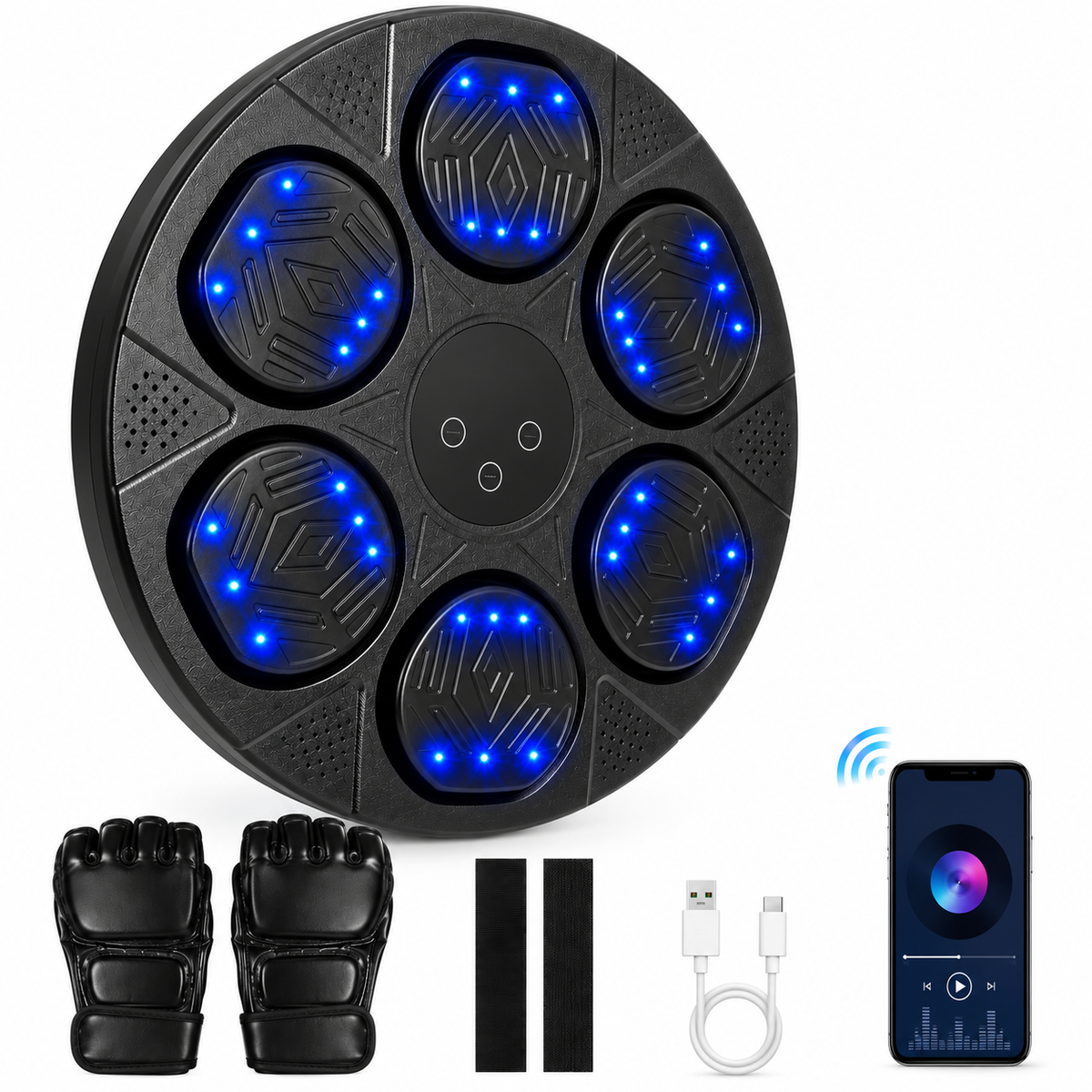 Electronic Bluetooth Wall-Mounted Boxing Machine – Interactive LED Target & Gloves – Adult & Child Fitness