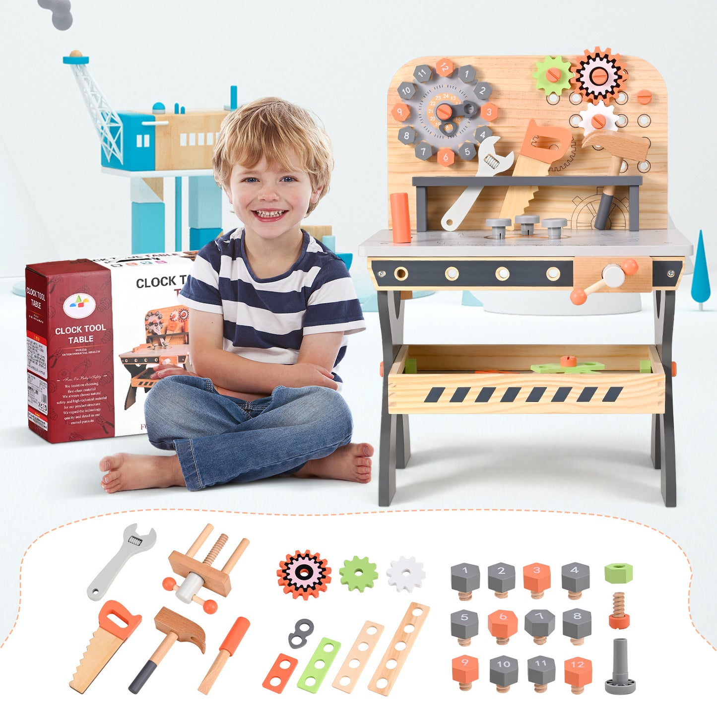 Établi Jouet Enfant en Bois – Banc à Outils Créatif Jeu de Construction Simulation