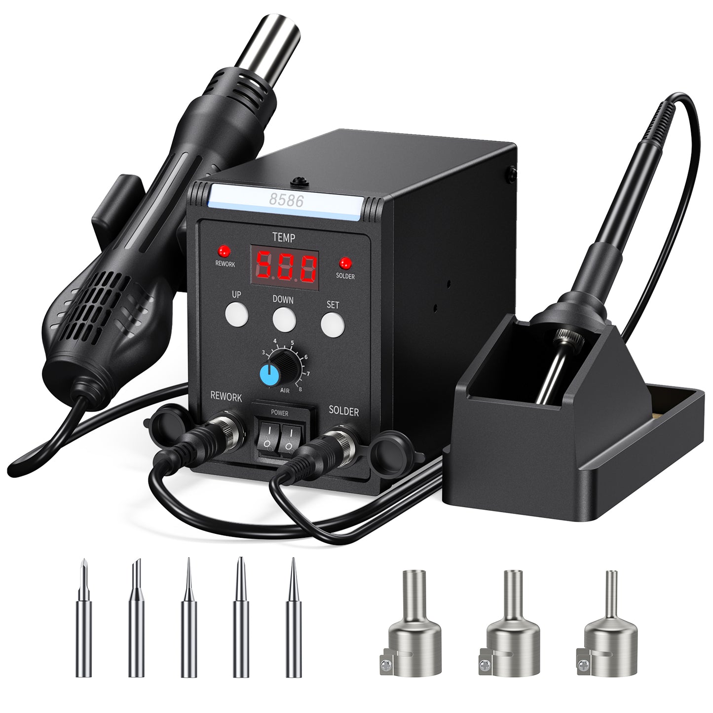 Station de Soudage 2 en 1 Numérique – Fer à Souder + Pistolet Air Chaud Antistatique SMD