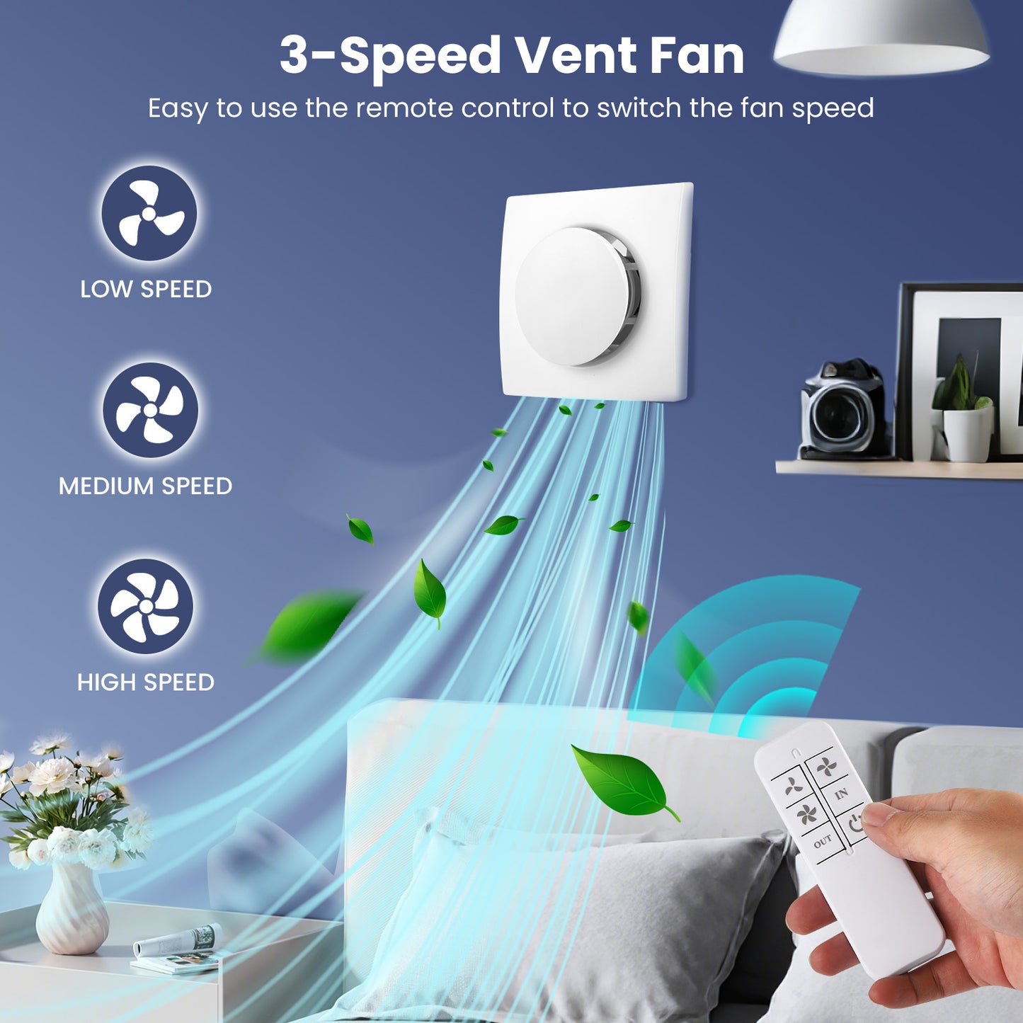 Ventilateur Extracteur d’Air 100mm Salle de Bain – Ventilation Murale Double Face 3 Vitesses avec Télécommande – Silencieux Installation Facile