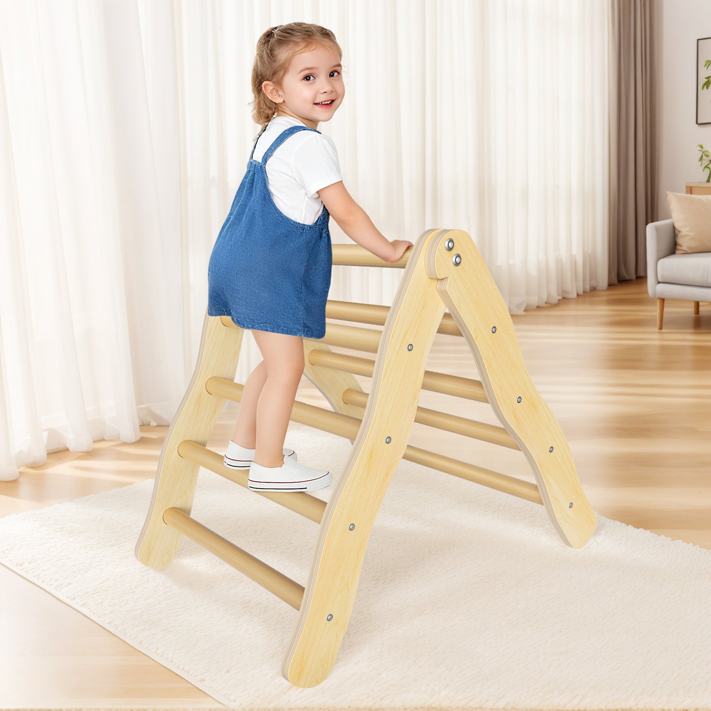 Triangle Escalade Enfant Bois Pliable – Aire de Jeu Montessori 1-3 Ans – Échelle Grimpe Intérieur