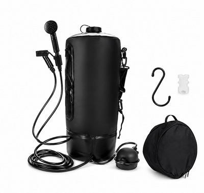 Douche Solaire Portable 20L – Sac Douche Extérieur avec Pommeau, Tuyau Flexible & Crochet, Camping Plage Randonnée