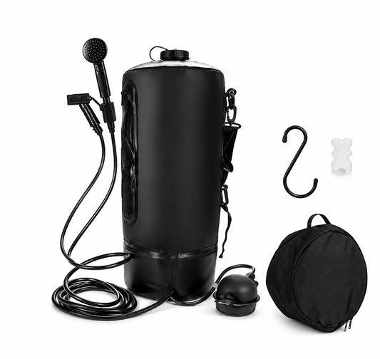 Douche Solaire Portable 20L – Sac Douche Extérieur avec Pommeau, Tuyau Flexible & Crochet, Camping Plage Randonnée